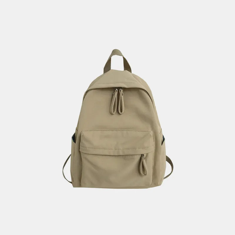Zip Cotton Backpack Bag Khaki One Size Easy Apparels