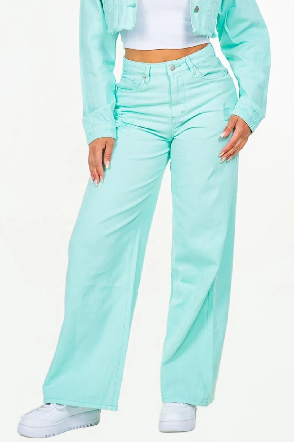 Trendsi American Bazi High Waist Distressed Wide Leg Jeans