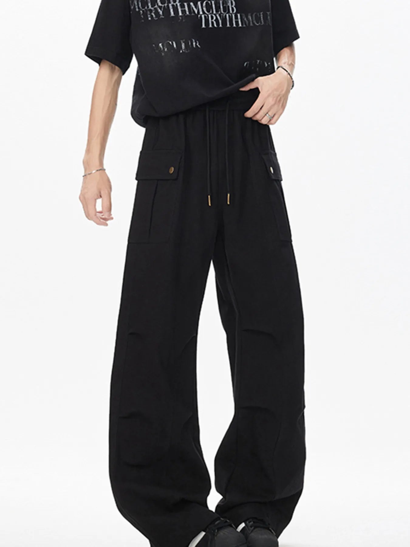 Men's Drawstring Cargo Pants Black Easy Apparels