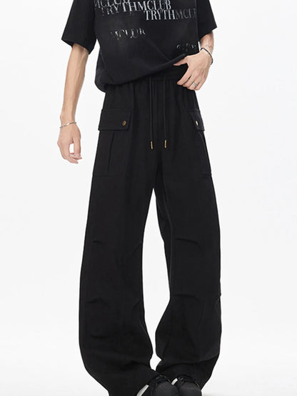Men's Drawstring Cargo Pants Black Easy Apparels