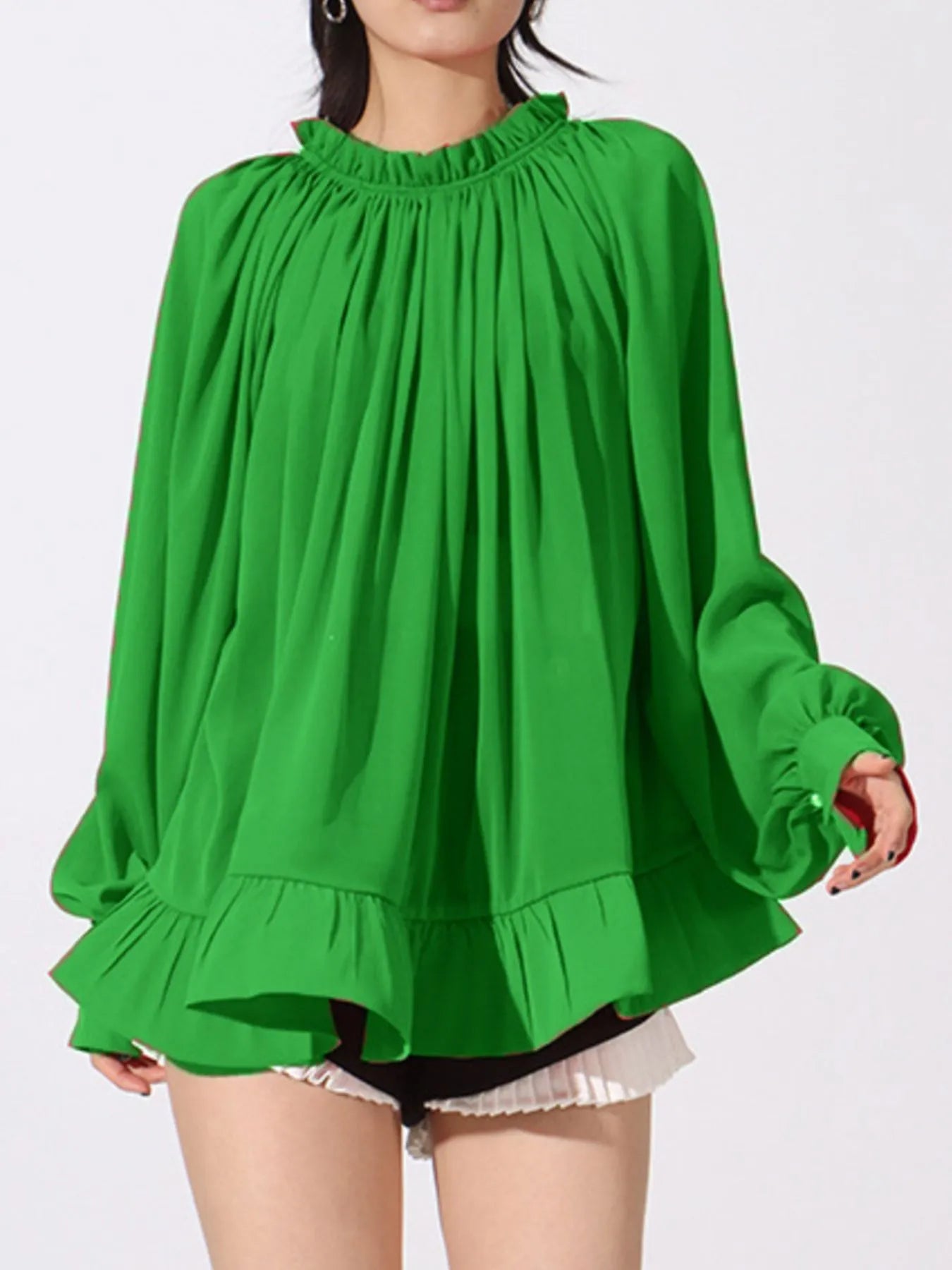 Trendsi Ruffled Hem Long Sleeve Blouse Green One size fits all