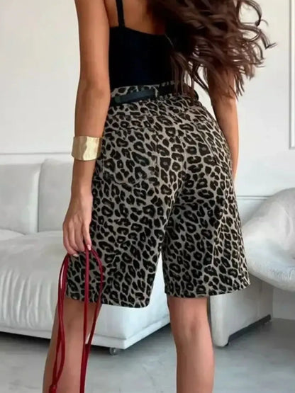 Leopard Print High-Waisted Casual Shorts Easy Apparels