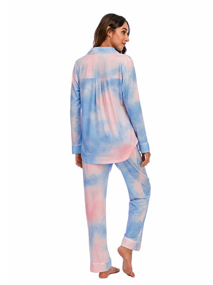 Collared Neck Long Sleeve Loungewear Set with Pockets Easy Apparels