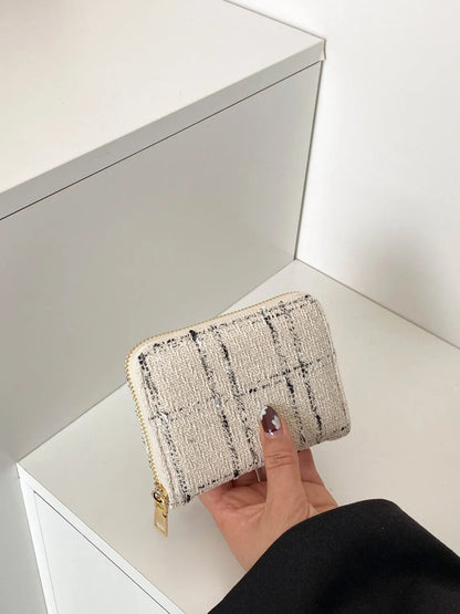 Plaid Polyester Card Case Beige One Size Easy Apparels