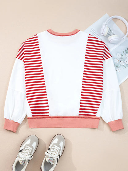 Trendsi Stripe Color Block Contrast Stitching Oversize Sweatshirt