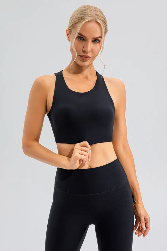 Round Neck Cutout Cropped Active Tank Black Easy Apparels