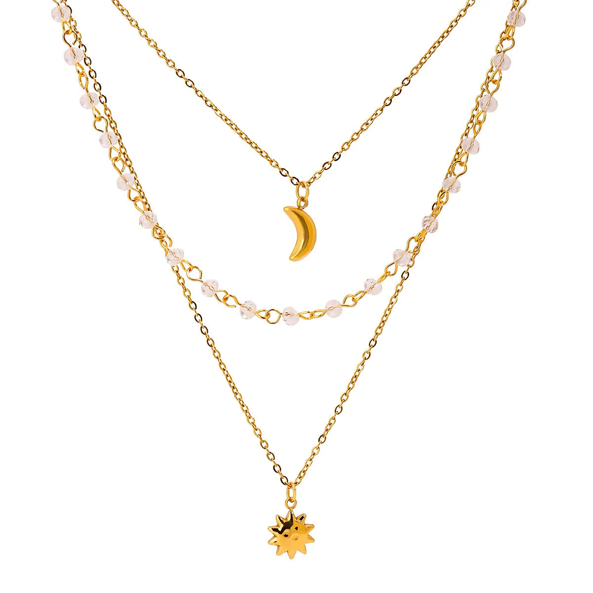 18K Gold-Plated Layered Moon Sun Pendant Necklace Easy Apparels