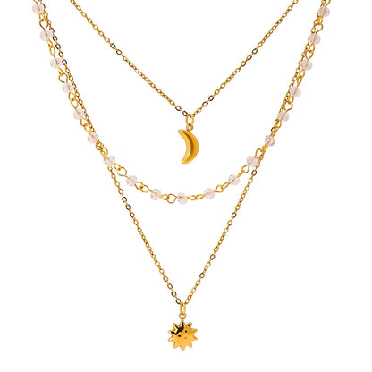 18K Gold-Plated Layered Moon Sun Pendant Necklace Easy Apparels
