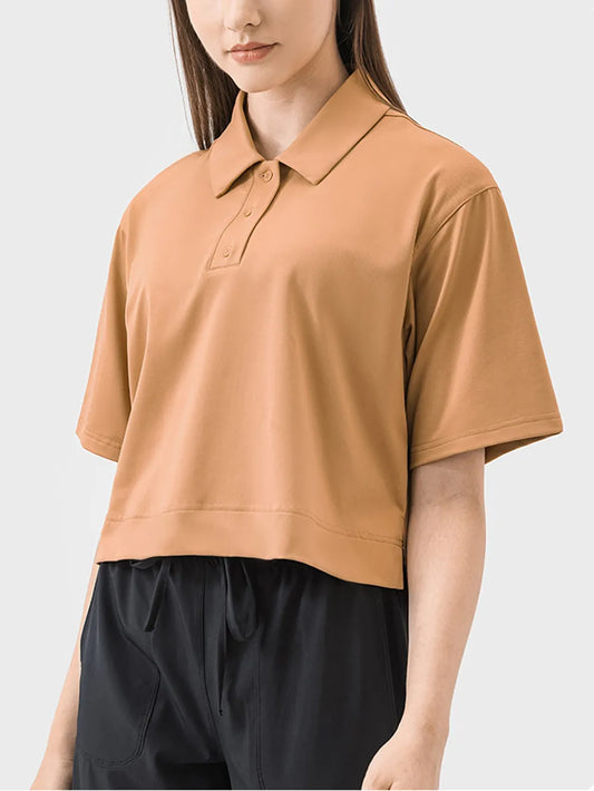 Millennia Half Button Short Sleeve Active T-Shirt Sherbet Easy Apparels