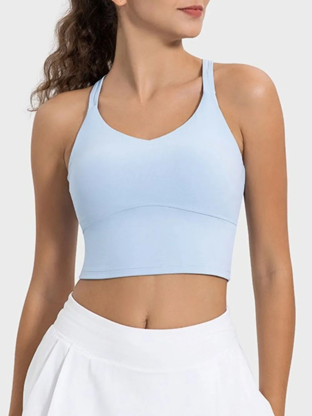 Millennia Crisscross Round Neck Active Tank Light Blue Easy Apparels