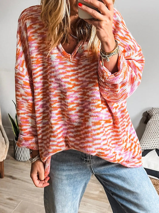 Trendsi Multi-Color V-Neck Sweater Burnt Coral