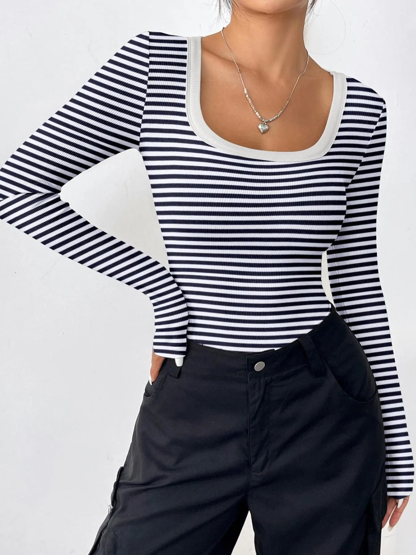 Trendsi Striped Long Sleeve Scoop Neck T-Shirt