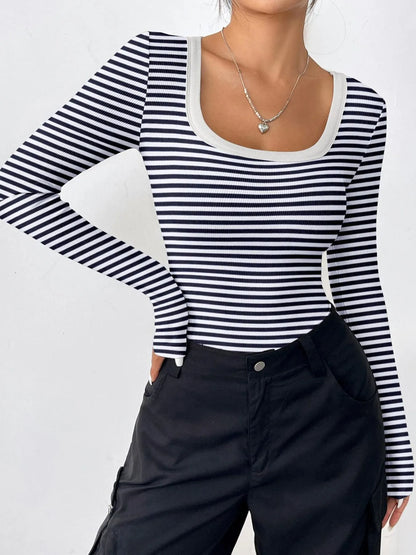 Trendsi Striped Long Sleeve Scoop Neck T-Shirt