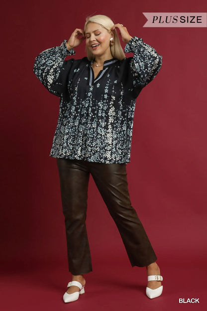Trendsi Umgee Full Size Floral Vine Print Blouse with Balloon Sleeves Plus Size
