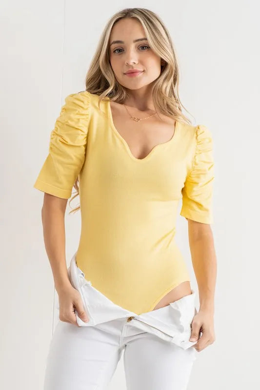 Trendsi And The Why Shirring Puff Sleeve Bodysuit