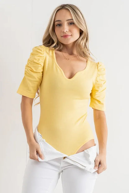 Trendsi And The Why Shirring Puff Sleeve Bodysuit