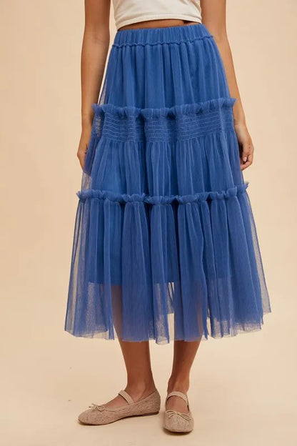 Annie Wear Tulle Tiered Midi Skirt Easy Apparels