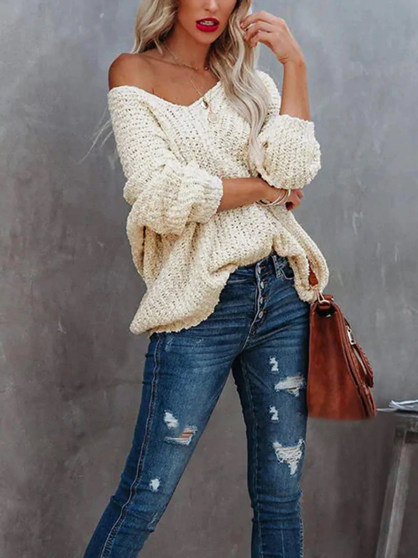 Trendsi V-Neck Long Sleeve Sweater