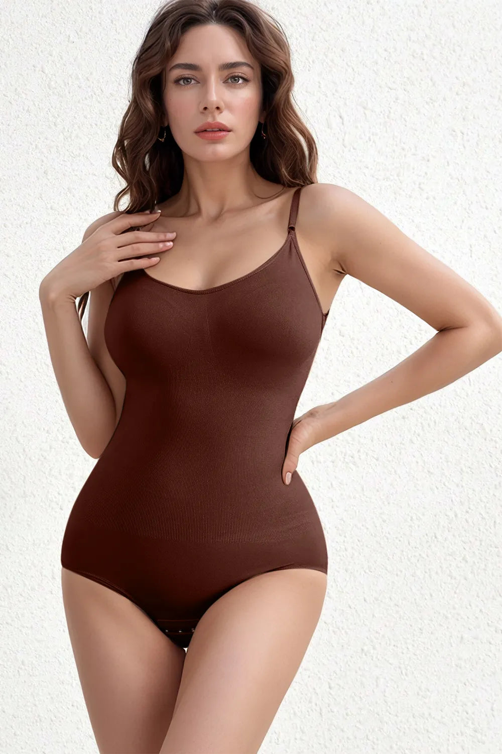 Trendsi Basic Bae Full Size Scoop Neck Butt Lifting Bodysuit Brown