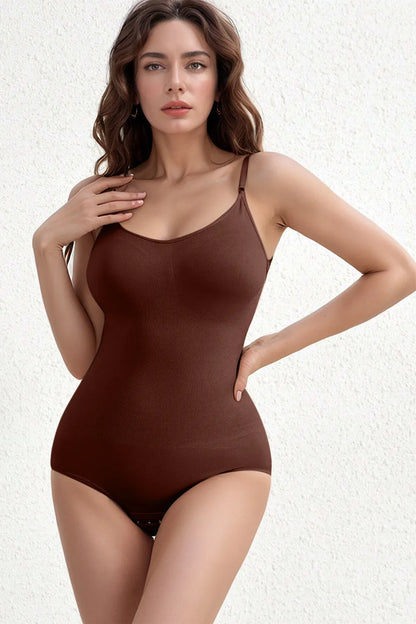 Trendsi Basic Bae Full Size Scoop Neck Butt Lifting Bodysuit Brown