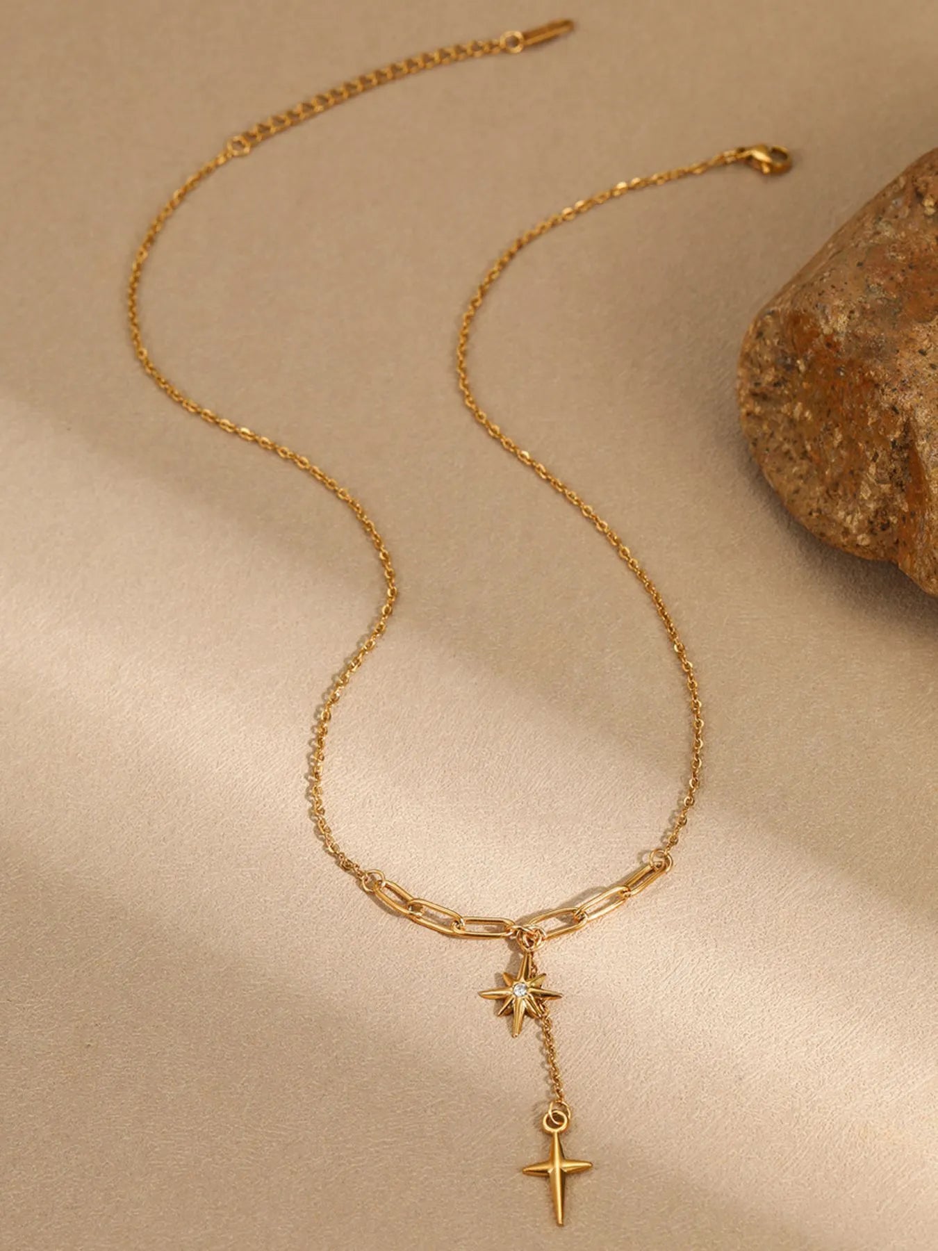 18K Gold-Plated Star Cross Pendant Necklace Easy Apparels