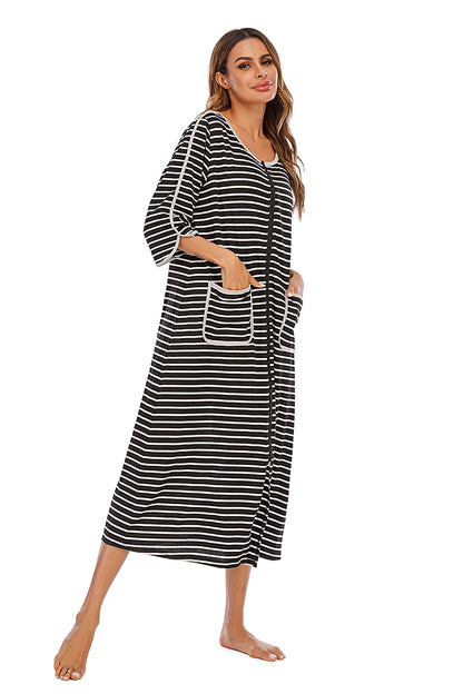 Round Neck Three-Quarter Sleeve Midi Night Dress Easy Apparels