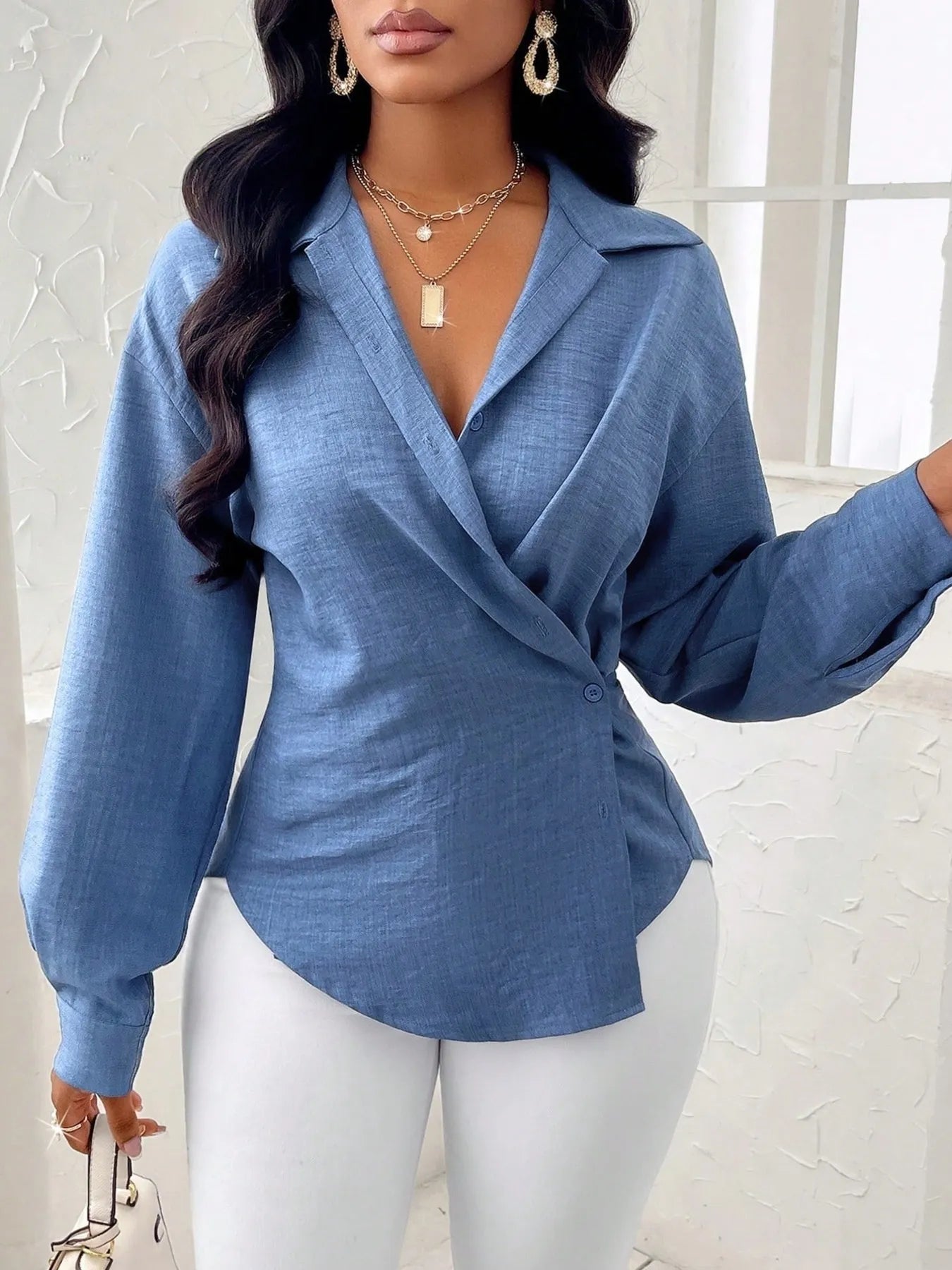 Trendsi Collared Long Sleeve Blouse