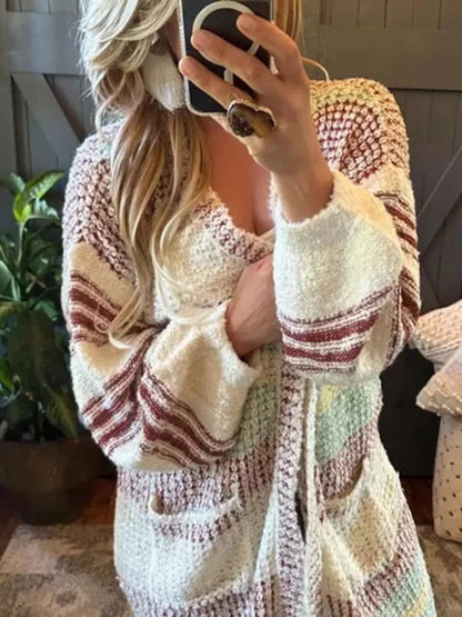 Striped Open Front Longline Cardigan Easy Apparels