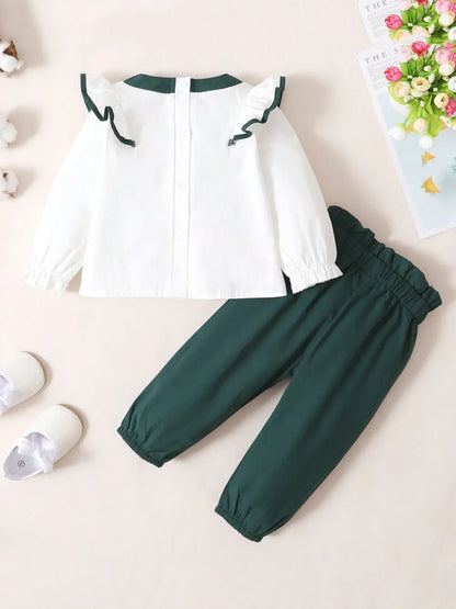 Children's Contrast Ruffled Top and Pants Set Easy Apparels