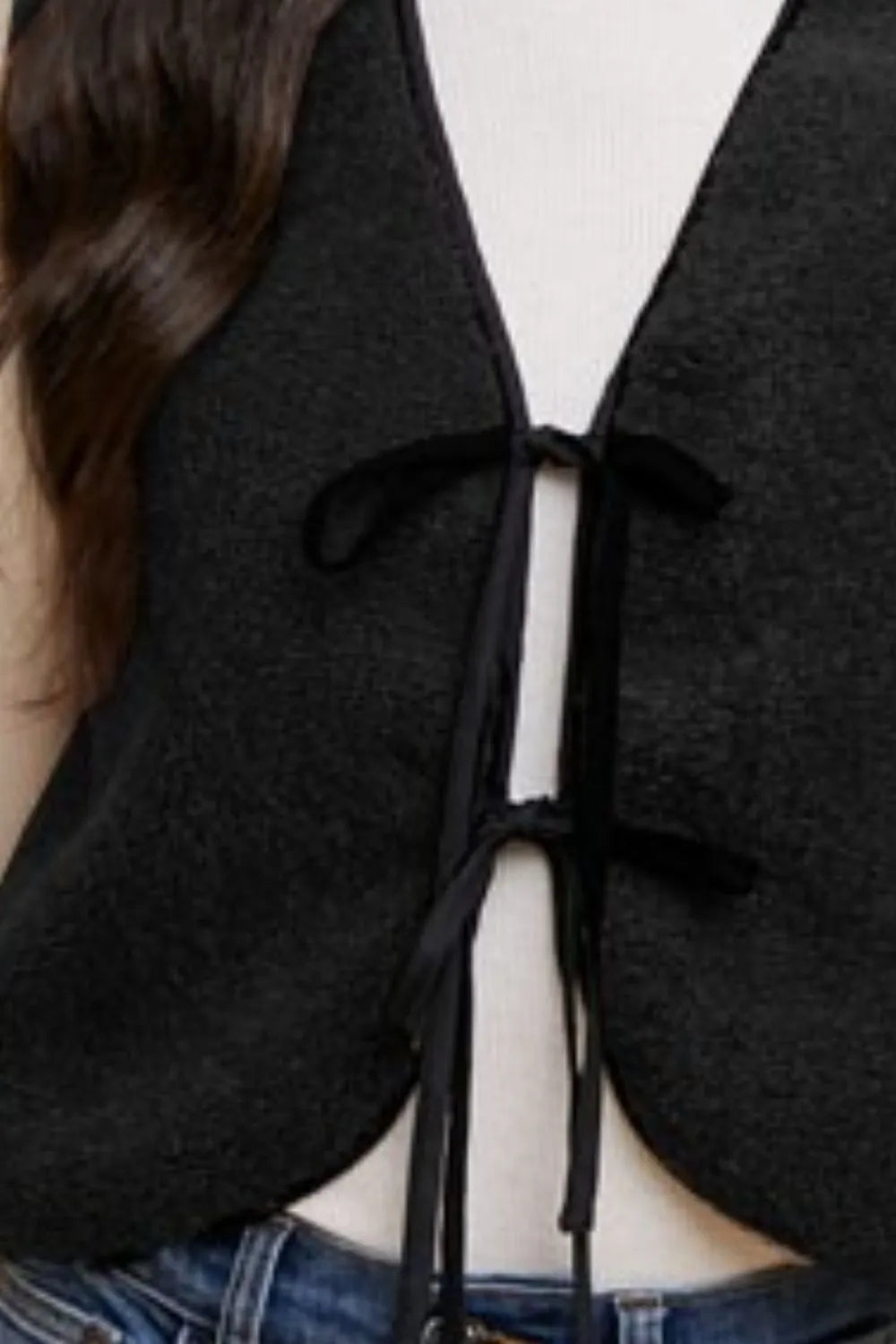 Annie Wear V-Neck Tie Detail Vest Coat Easy Apparels