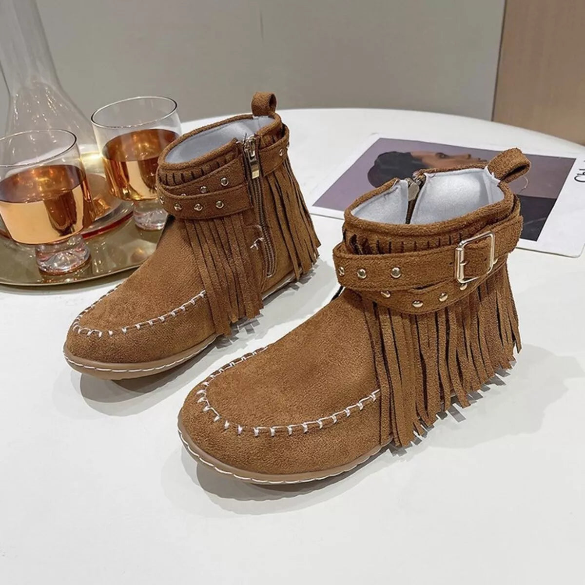 Fringe Round Toe Boots Easy Apparels