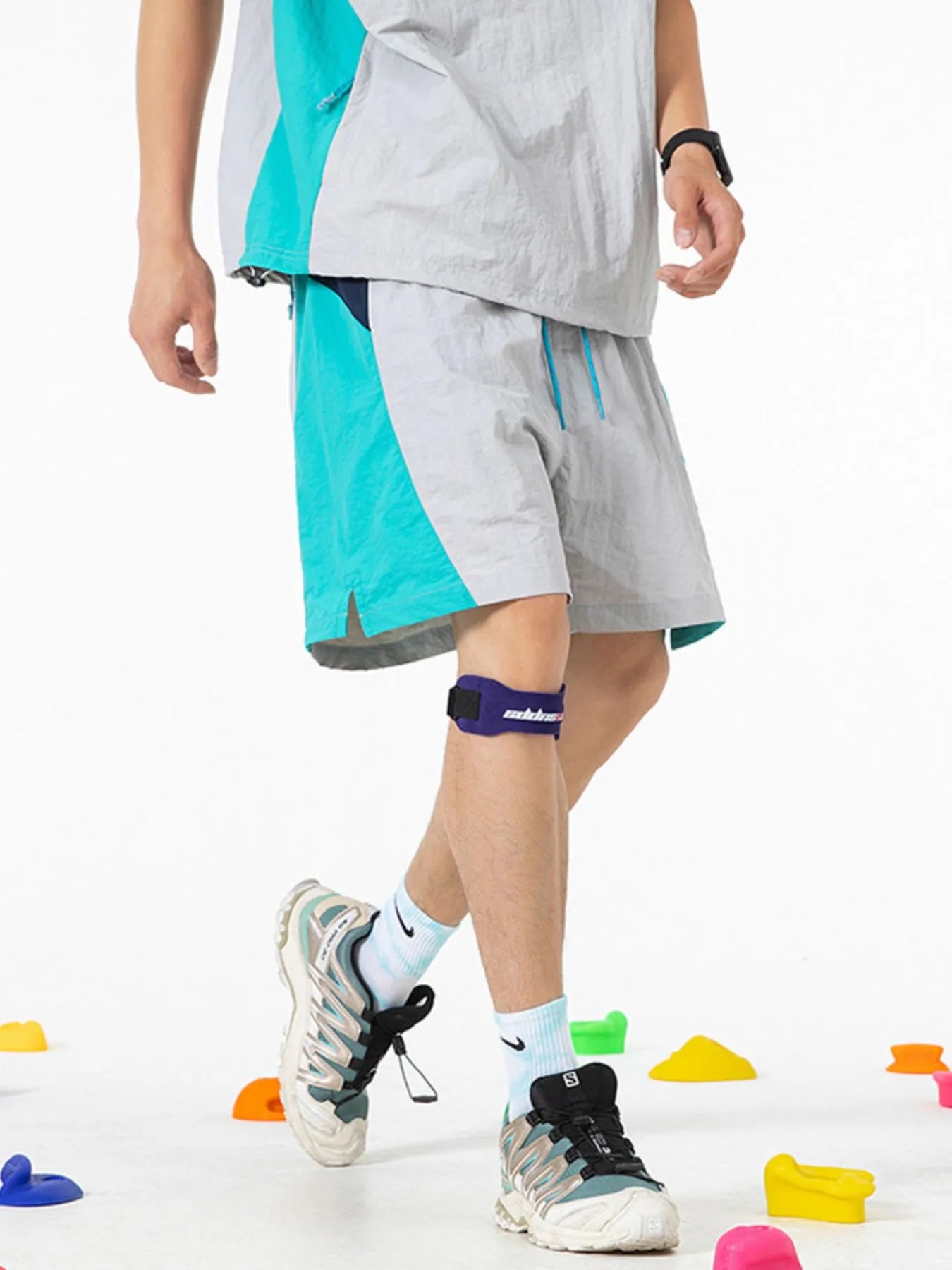 Men's Drawstring Color Block Shorts Light Gray Easy Apparels