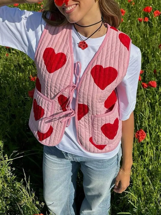 Tied Heart Vest with Pockets Blush Pink Easy Apparels