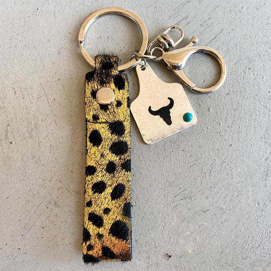 Genuine Leather Alloy Keychain Gold One Size Easy Apparels