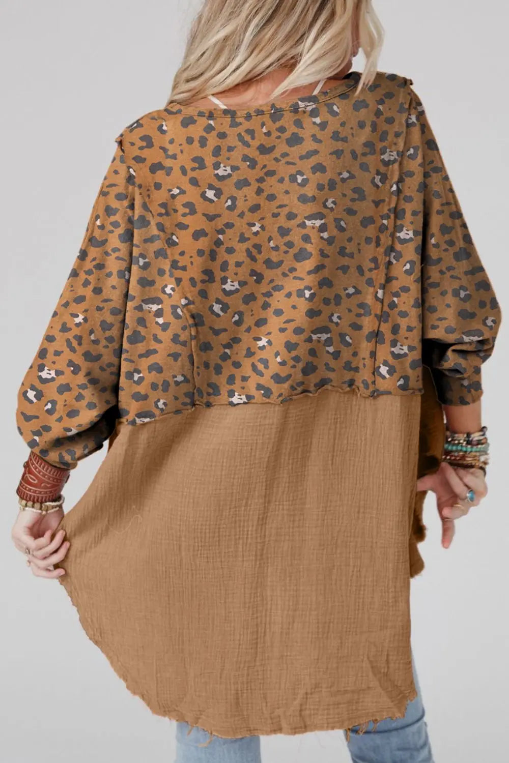 Trendsi Textured Leopard Dropped Shoulder Blouse