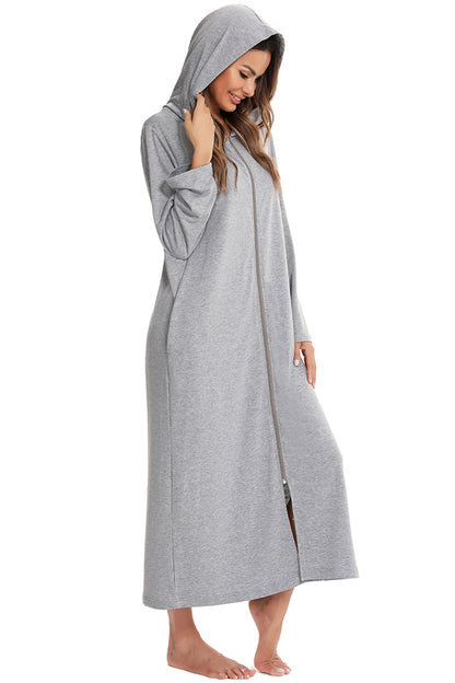 Zip Front Hooded Night Dress with Pockets Easy Apparels