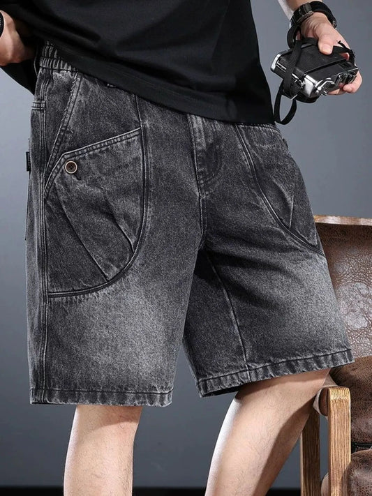 Men's Plus Size Washed Cargo Denim Shorts Dark Gray Easy Apparels