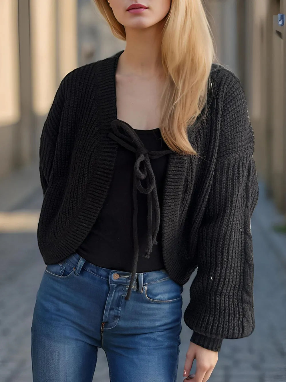 Tied Dropped Shoulder Long Sleeve Cardigan Easy Apparels