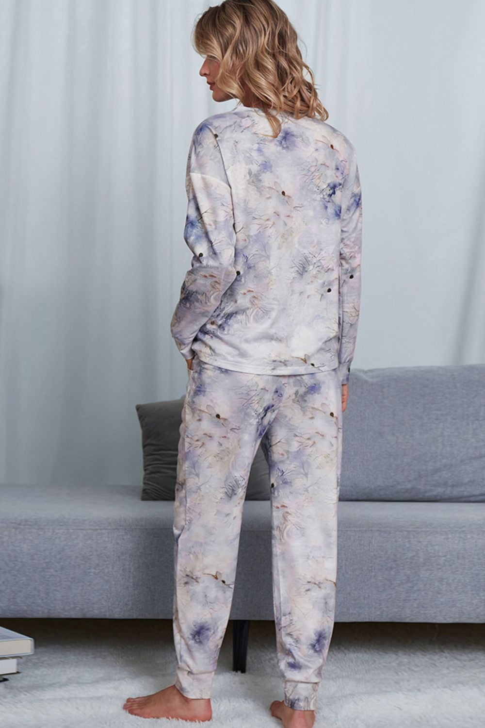 Shiny Tie-Dye Crewneck Top and Drawstring Waist Joggers Lounge Set Easy Apparels