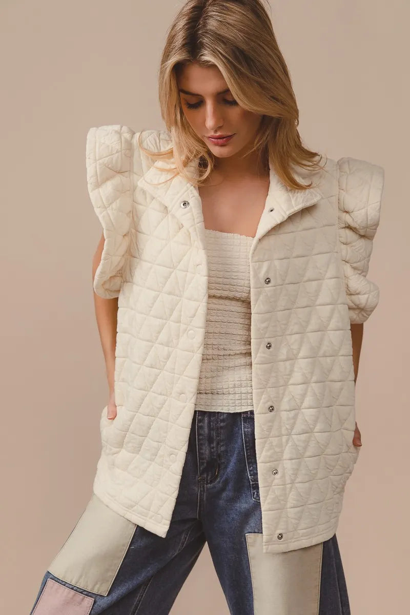 BiBi Quilting Knit Ruffle Sleeve Vest Easy Apparels