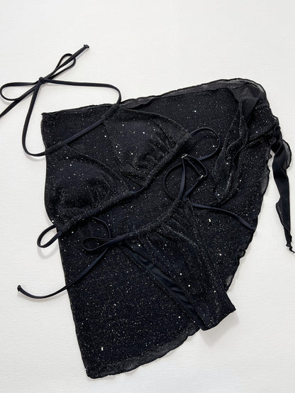 Glitter Halter Neck Backless Three-Piece Swim Set Easy Apparels