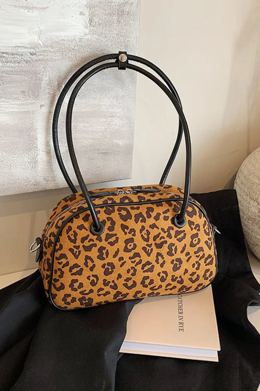 Leopard Suede Medium Shoulder Bag Caramel One Size Easy Apparels