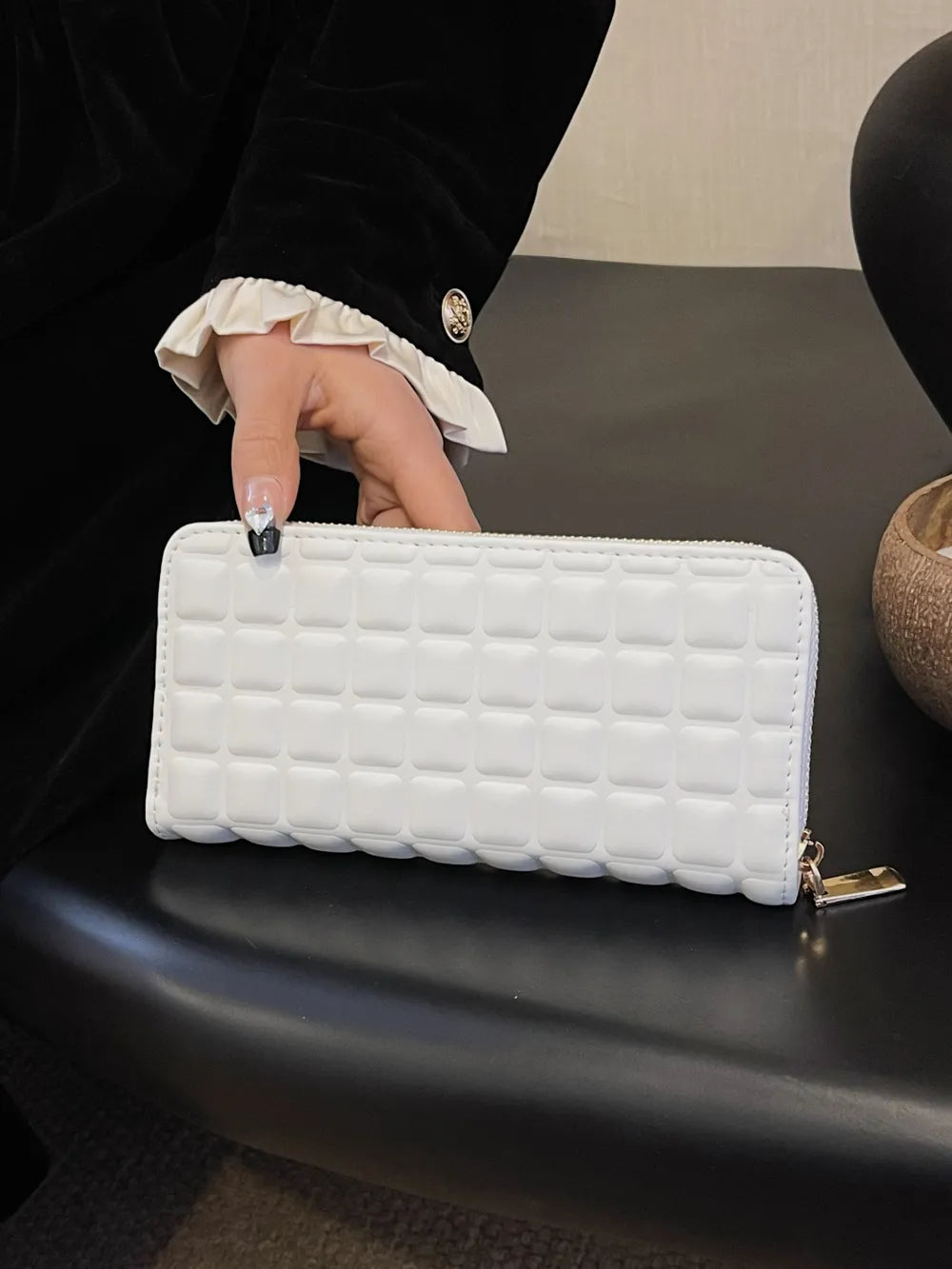 PU Leather Solid Color Wallet Beige One Size Easy Apparels