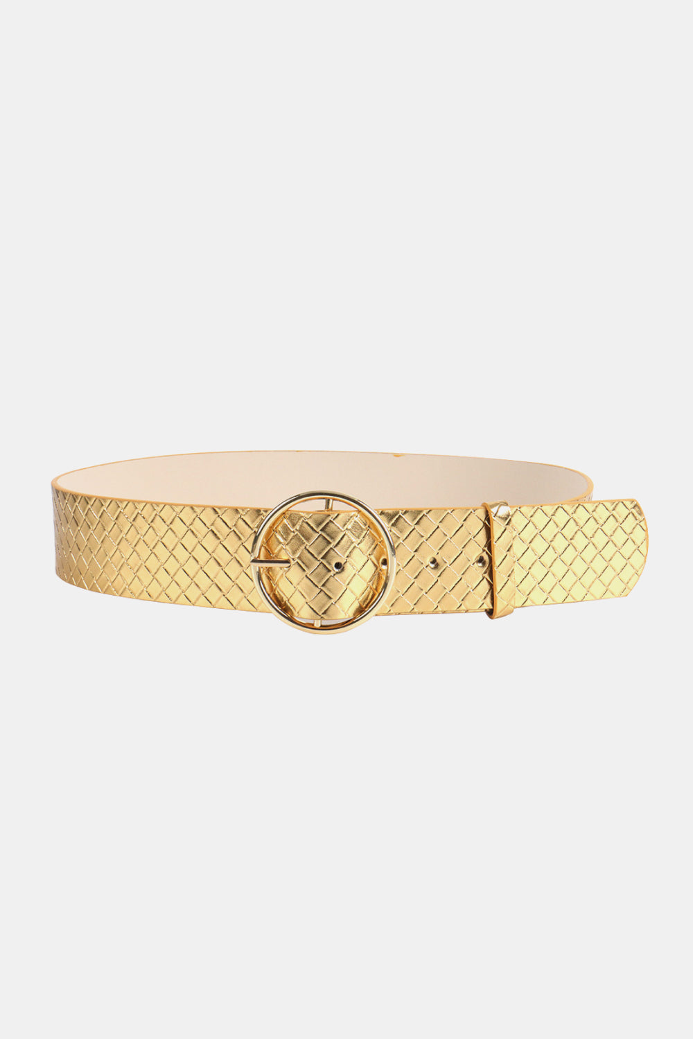 PU Leather Circle Shape Buckle Belt Gold One Size Easy Apparels