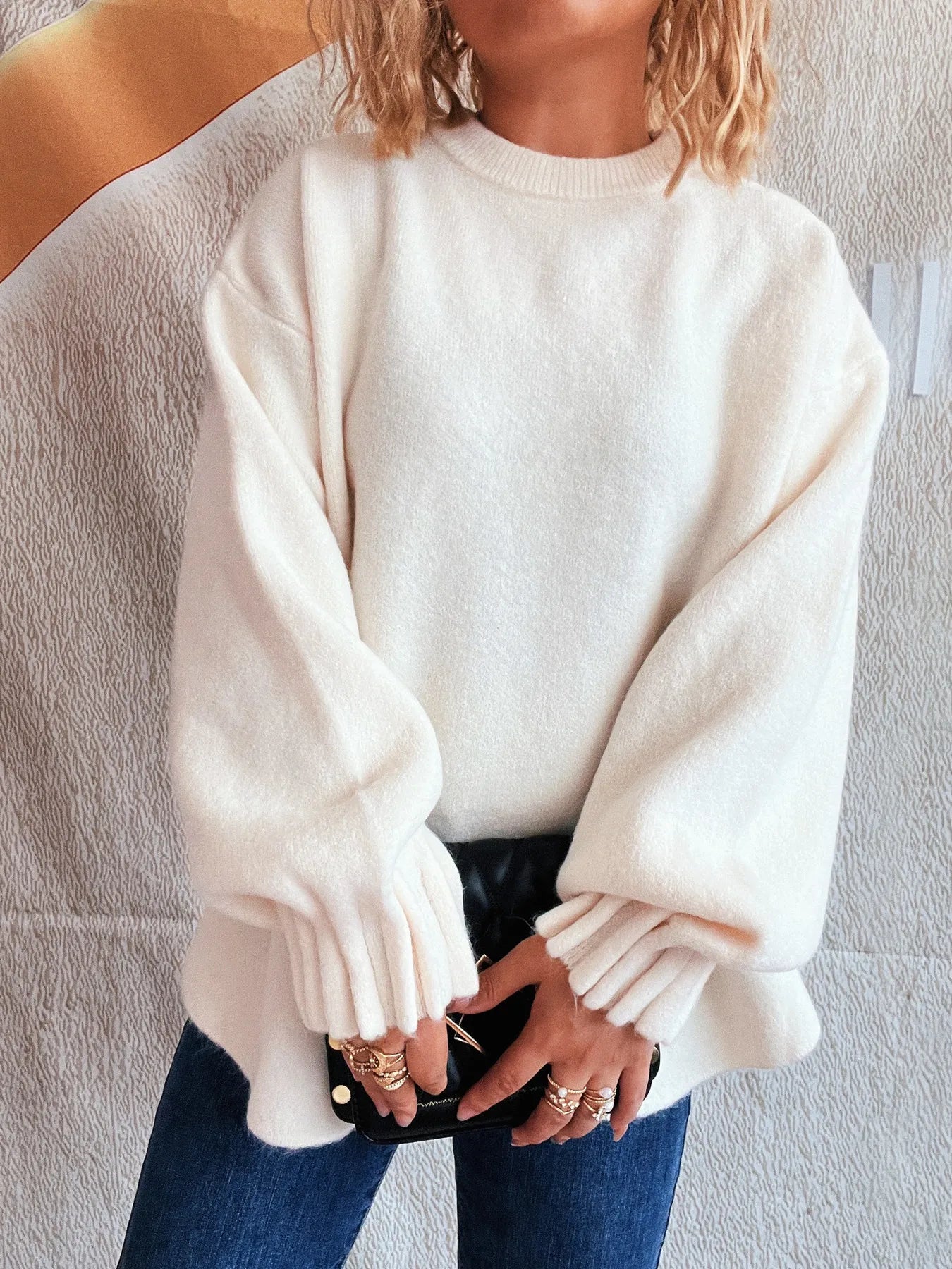 Trendsi Round Neck Dropped Shoulder Sweater White One Size