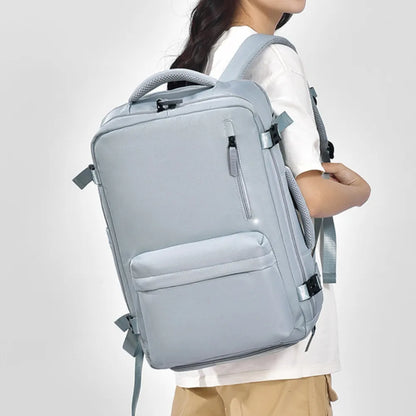 Oxford Cloth Side Pockets Backpack Bag with Handles Air Force Blue One Size Easy Apparels