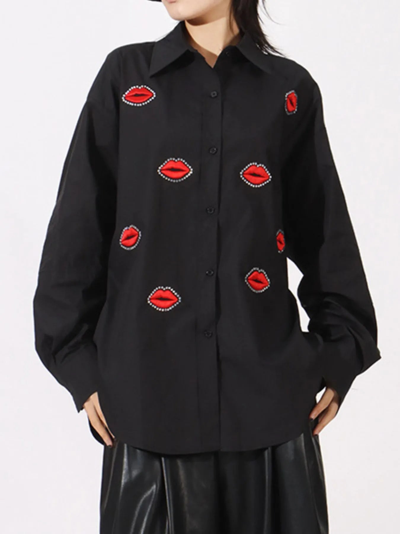 Trendsi Lips Button Up Long Sleeve Shirt