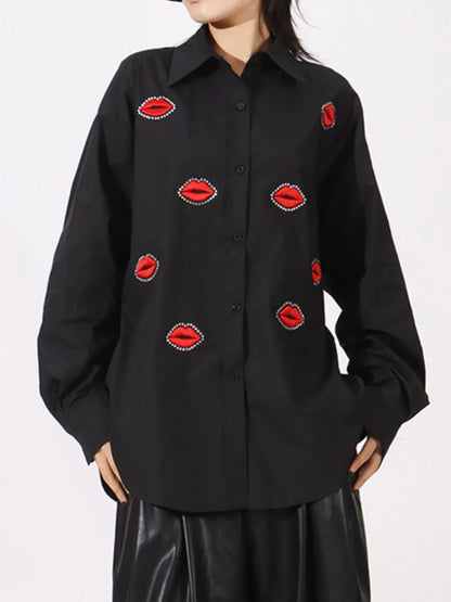 Trendsi Lips Button Up Long Sleeve Shirt
