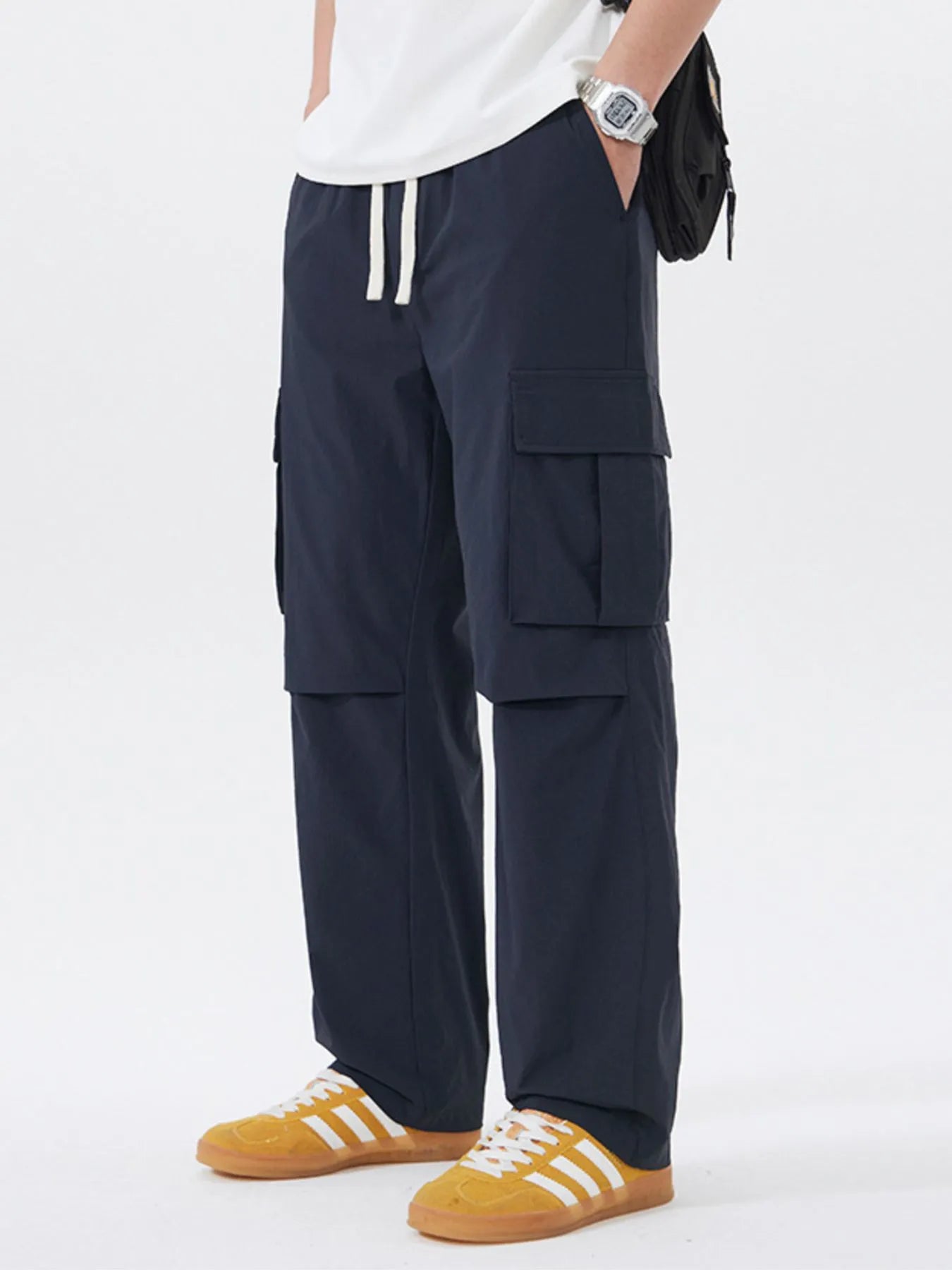 Men's Full Size Multi-Pocket Tactical Cargo Pants with Drawstring Waist Plus Size Easy Apparels