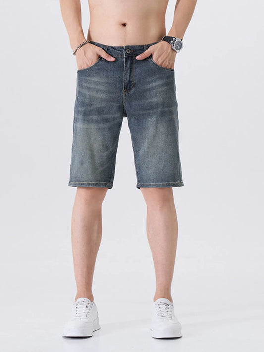 Men's Washed Denim Shorts with Pockets Blue Gray Easy Apparels